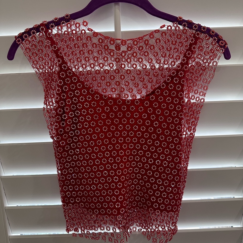 House of Harlow 1960 Floral Rhinestone Mesh Top